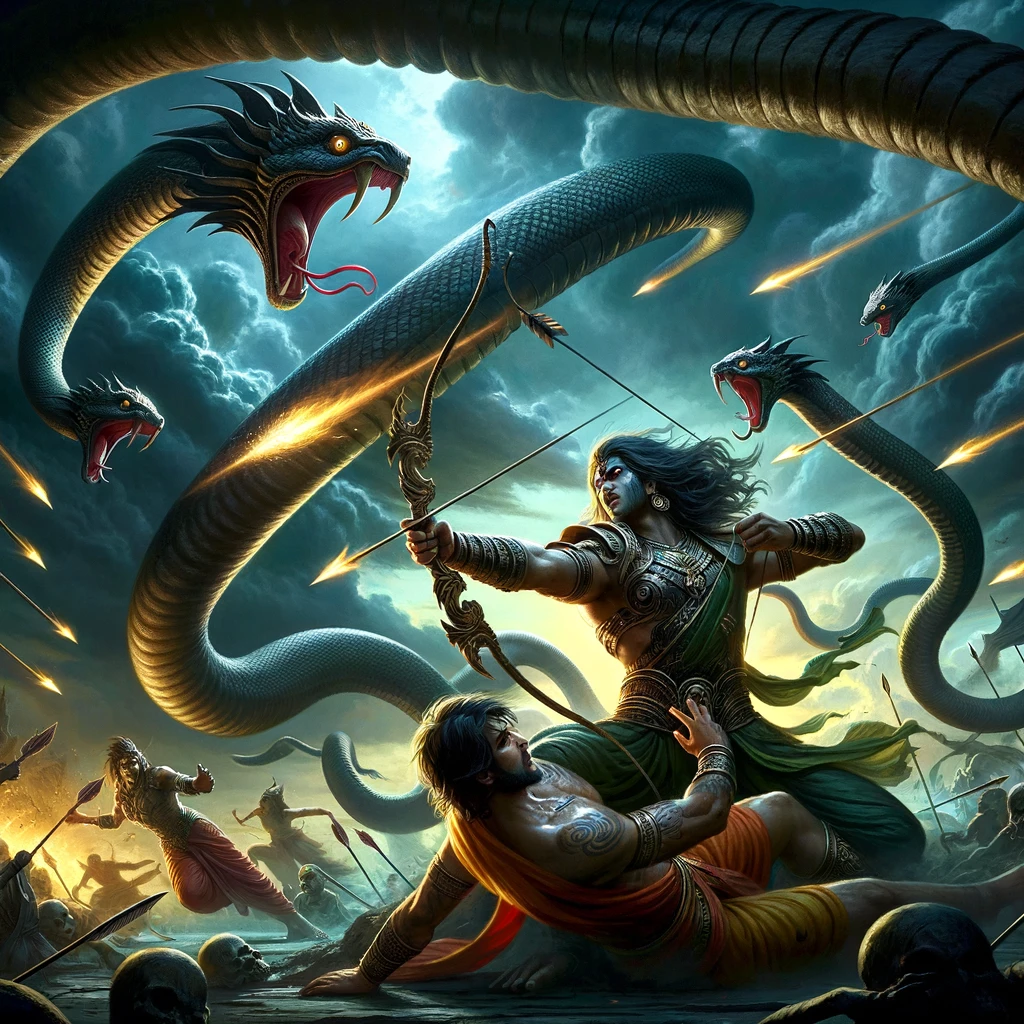 Indrajit Binds Rama and Lakshmana with Serpent Arrows